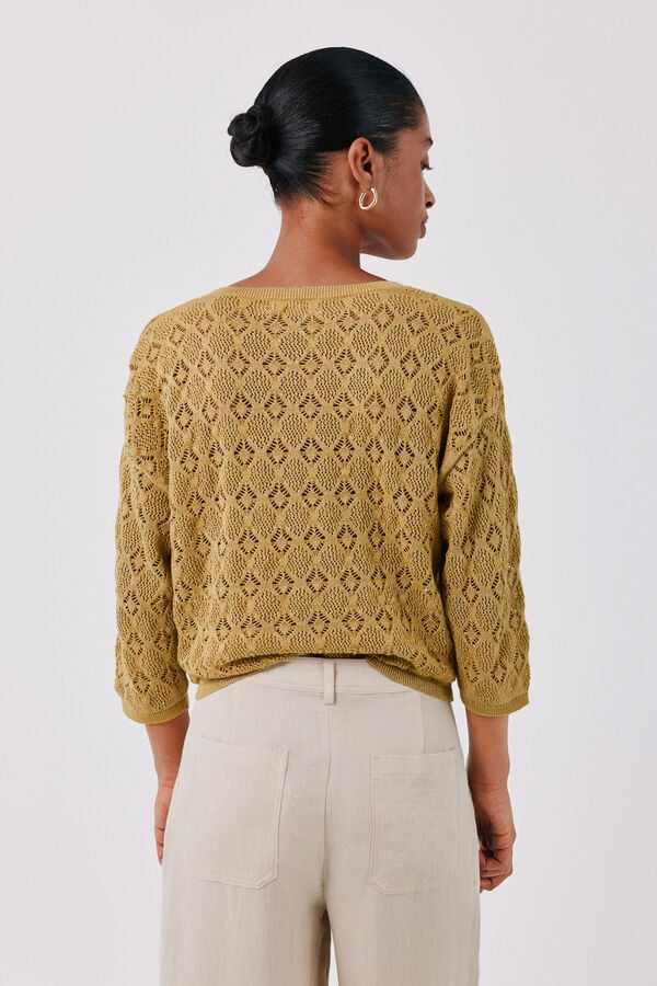 Cortefiel Lurex openwork jumper Yellow