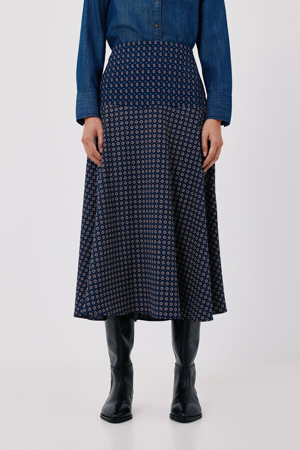 Cortefiel Printed midi skirt Printed blue