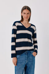 Cortefiel Chenille V-neck T-shirt Printed blue