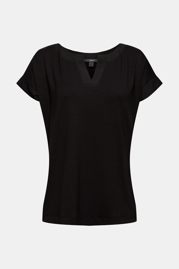 Cortefiel Camiseta con lyocell cuello a contraste Negro