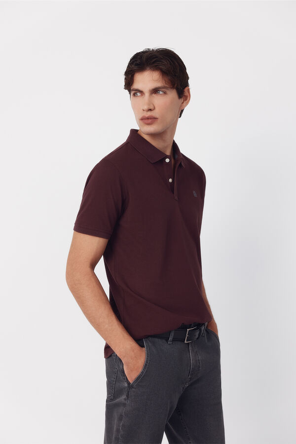 Cortefiel Piqu&eacute; basic slim polo shirt Maroon