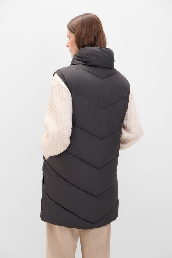 Cortefiel Long funnel neck gilet Black