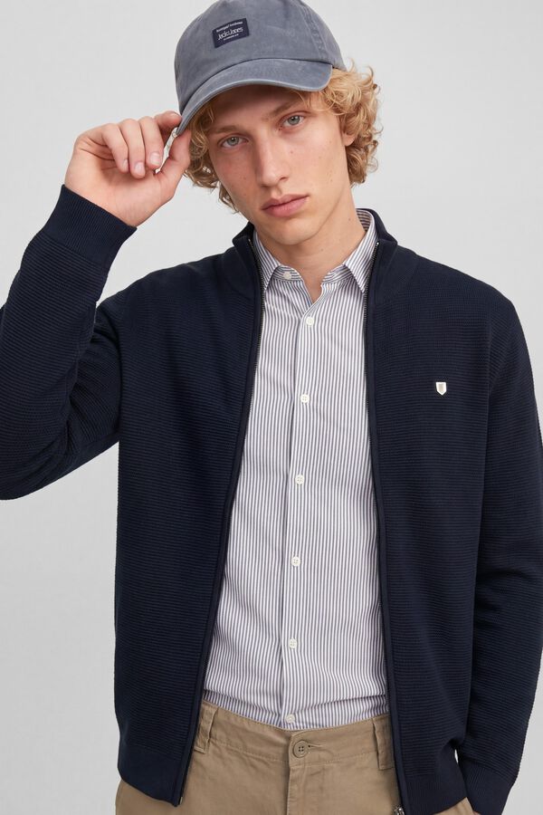 Jack & Jones Casaco de malha 100% algod&atilde;o org&acirc;nico Azul