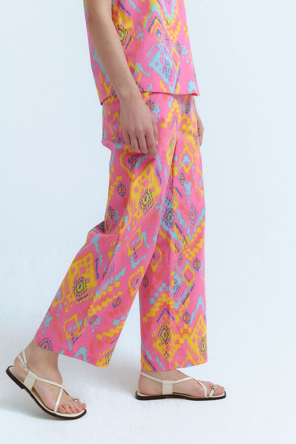 Vila Calças com estampado étnica ikat Subiu