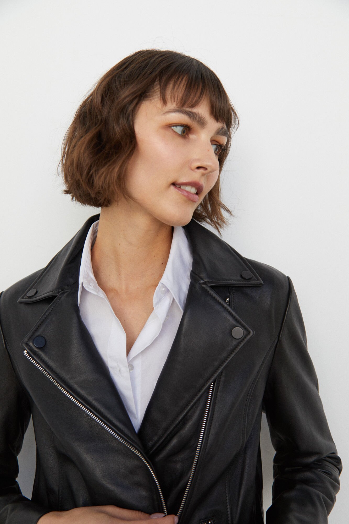 Leather biker jacket Women s jackets Cortefiel