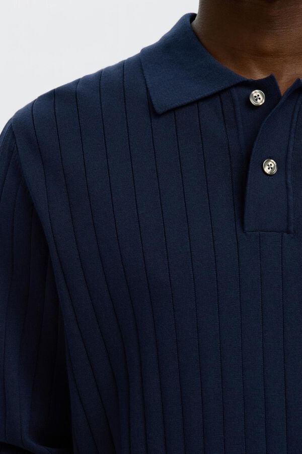 Selected Polo de malha de manga comprida Azul