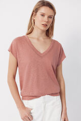 Cortefiel Linen neckline t-shirt with lurex Pink