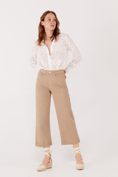 Cortefiel Embroidered palazzo fit jeans Brown