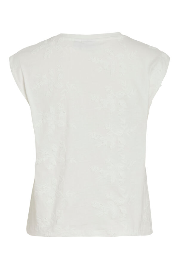 Vila Top sem mangas com bordados em algod&atilde;o Branco