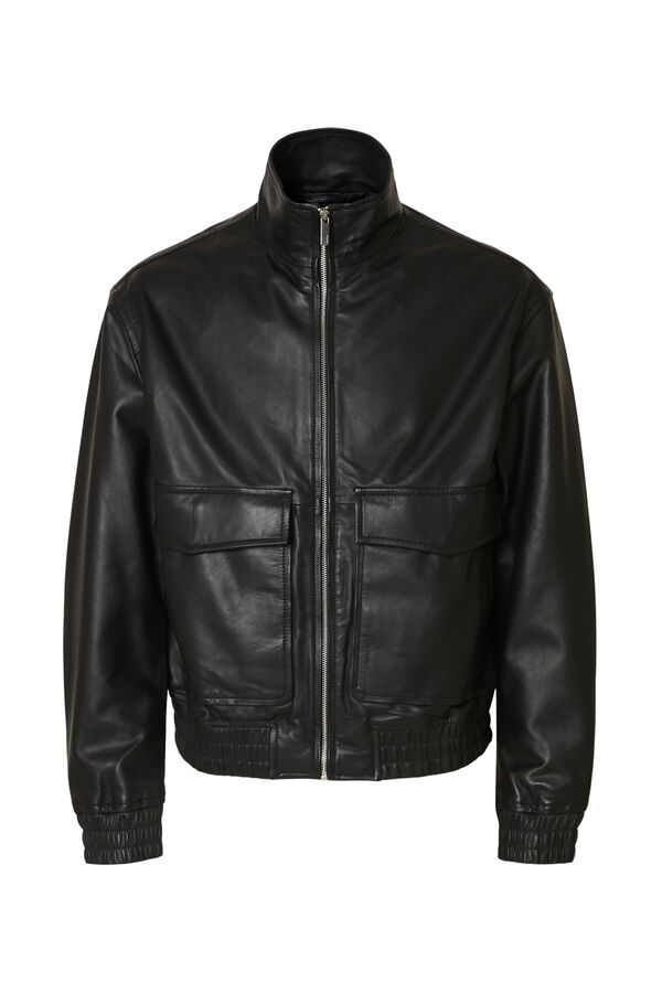 Selected 100% leather leather jacket  Black