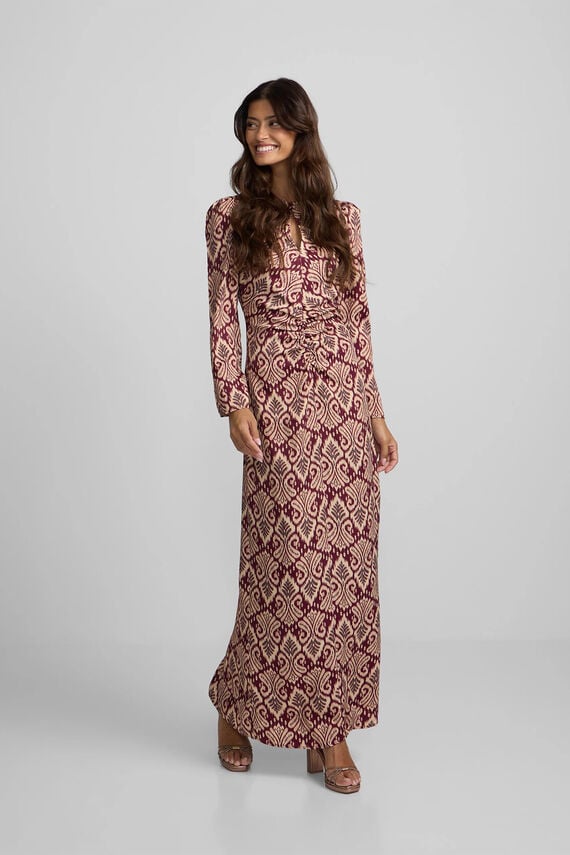 Vestido largo drapeado estampado ikat