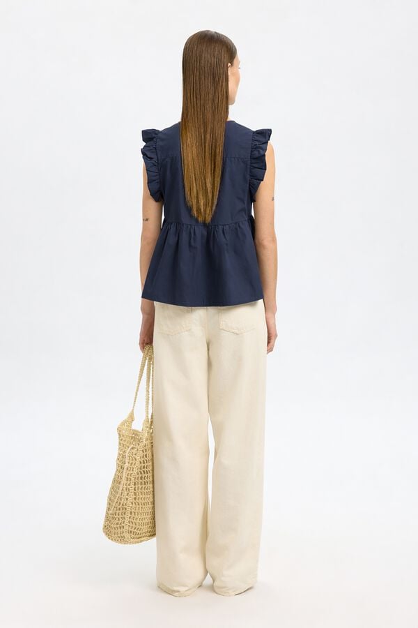 Selected Blusa sem mangas e folhos Azul