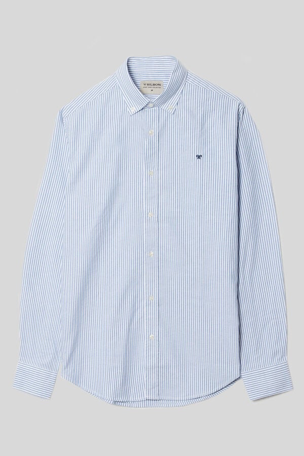 Cortefiel Navy blue striped Oxford casual shirt Navy