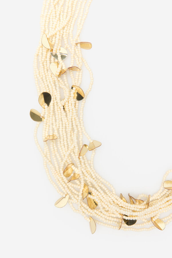 Cortefiel Collar largo de cuentas y hojas Blanco