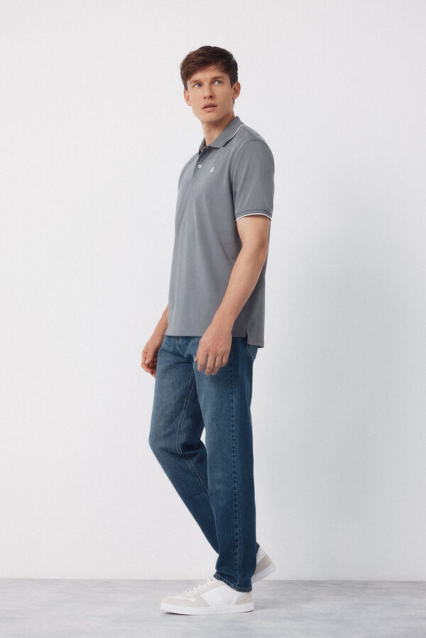 Cortefiel Coolmax&reg; jacquard collar polo shirt Grey