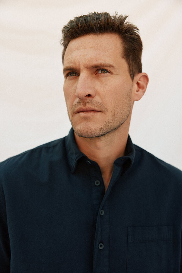 Cortefiel Camiseta de manga curta de algod&atilde;o e linho lisa Azul