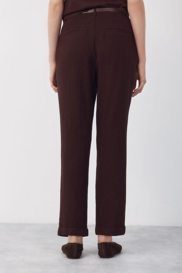 Cortefiel Linen trousers Dark brown