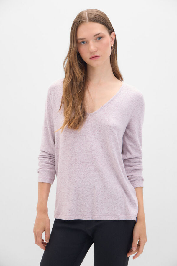 Cortefiel Essential V-neck T-shirt Lilac