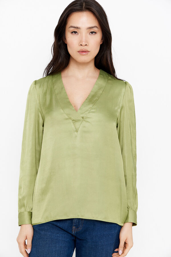 Cortefiel Satin-finish blouse Green