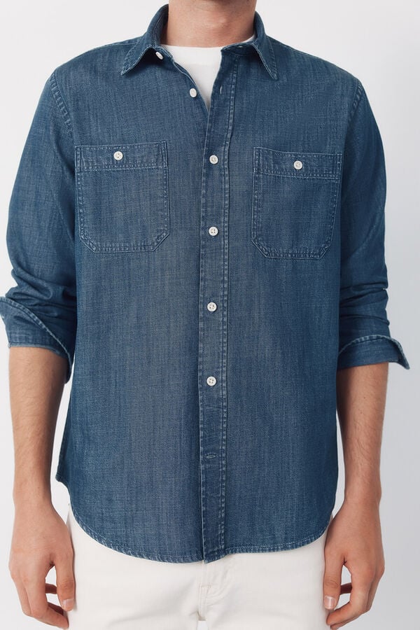 Cortefiel Denim chambray long sleeve shirt Navy