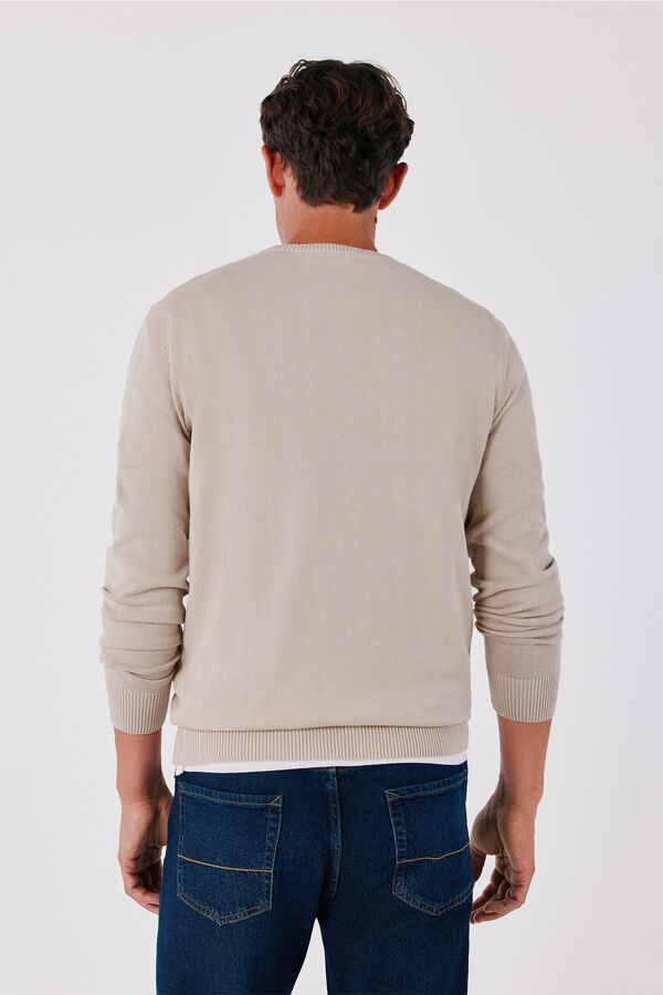 Cortefiel Cotton fine knit V-neck jumper Beige