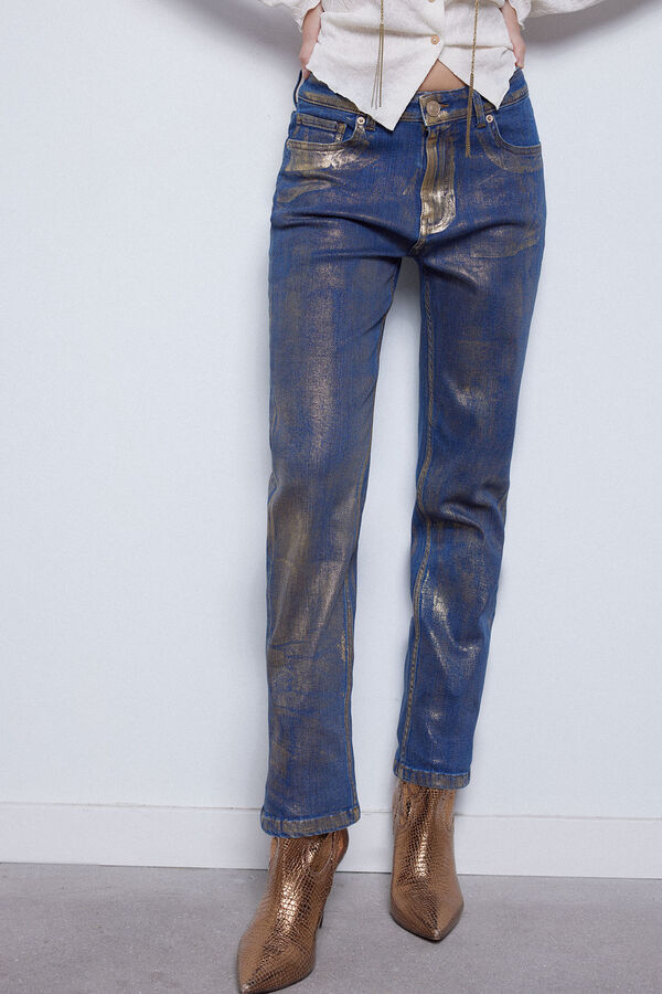 Jeans rectos metalizados - Mujer