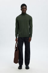 Selected Camisola de gola de algodão orgânico Verde