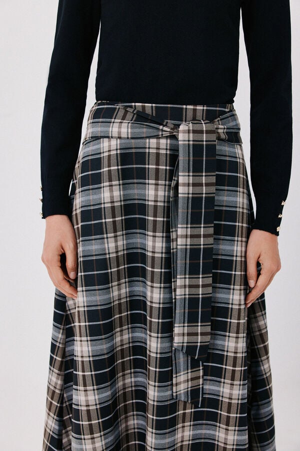 Cortefiel Plaid midi skirt Printed blue