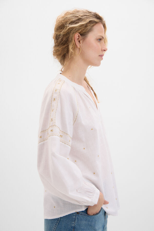 Cortefiel Floral embroidery blouse White