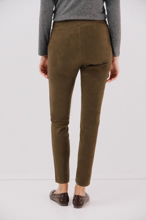 Cortefiel Women's suede effect leggings Kaki