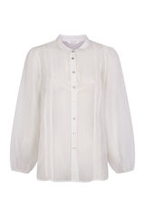Cortefiel Blusa encaje cuello mao Blanco