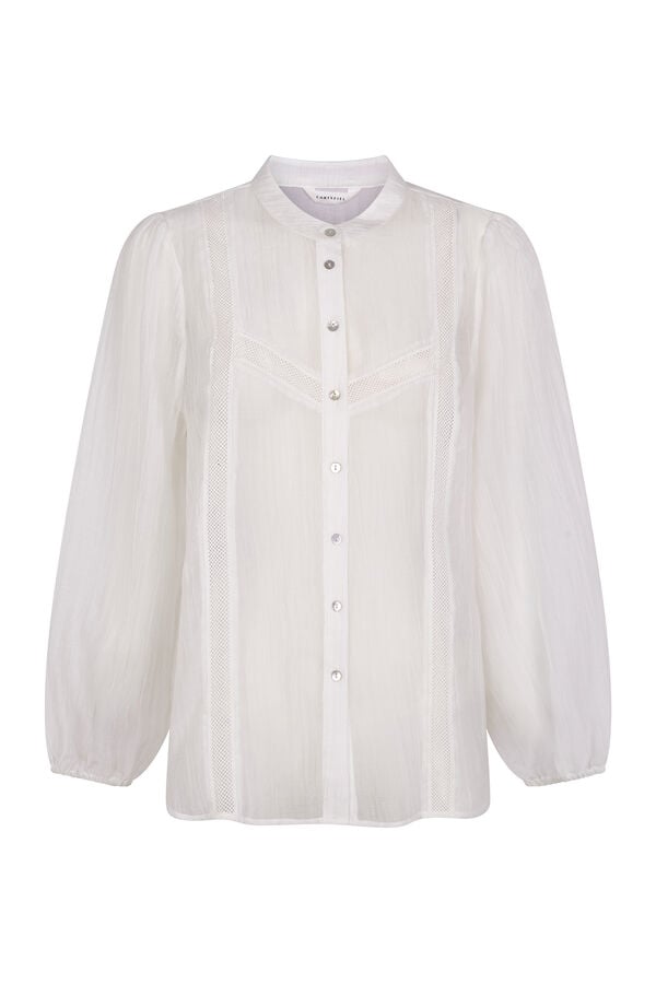 Cortefiel Blusa encaje cuello mao Blanco