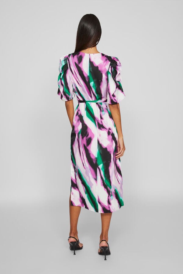Cortefiel Midi dress with ruched sleeves Green