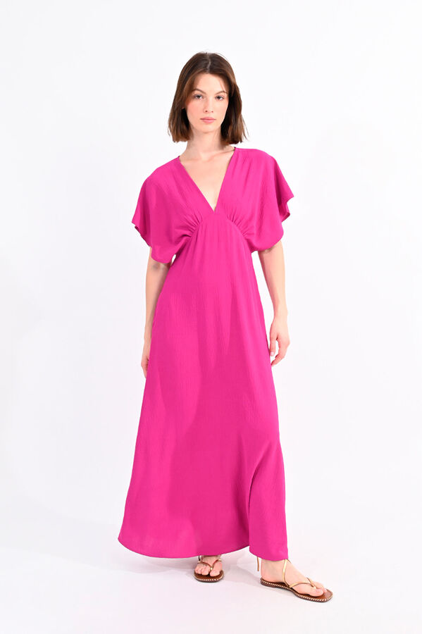 Cortefiel Long dress with short butterfly sleeves Fuchsia
