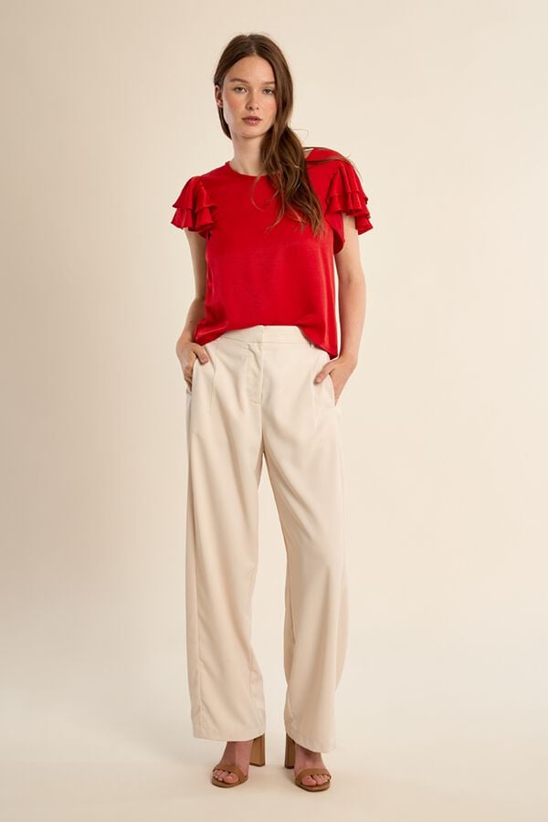 Molly Bracken T-shirt de manga curta com folhos Vermelho