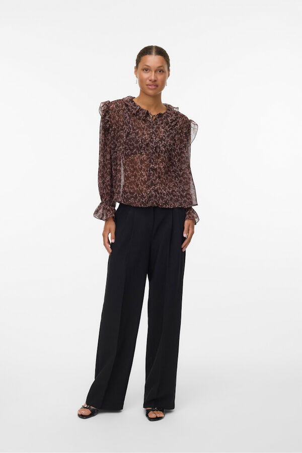 Vero Moda Camisa de manga comprida com folhos Castanho