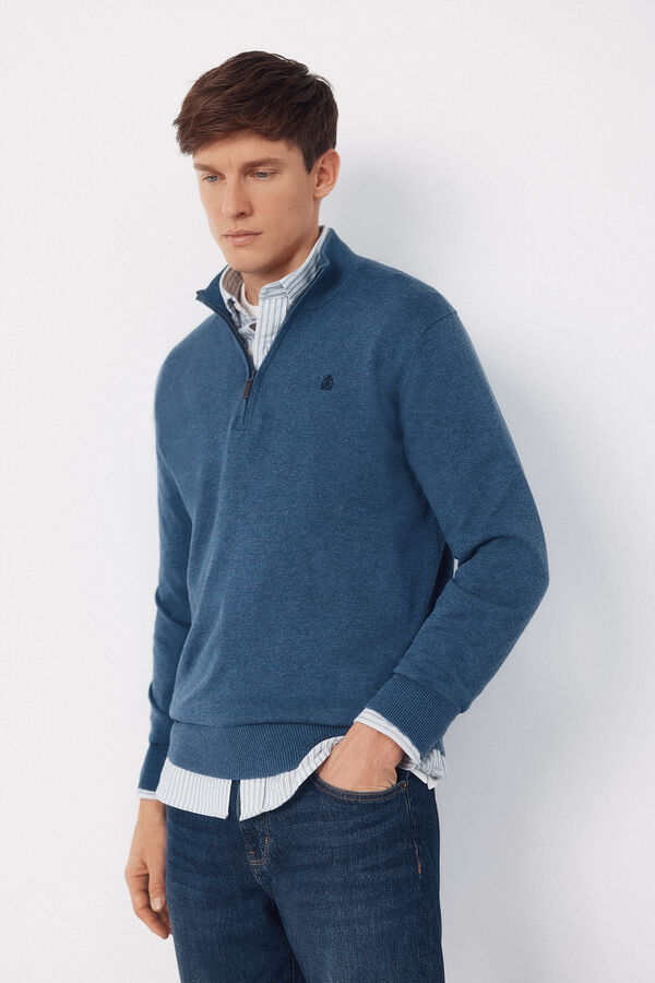 Cortefiel Cotton high neck sweater  Blue