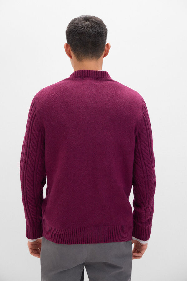 Cortefiel Cable knit jumper with round neck Maroon