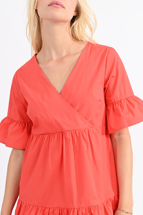 Cortefiel Short-sleeved dress with ruffles Red