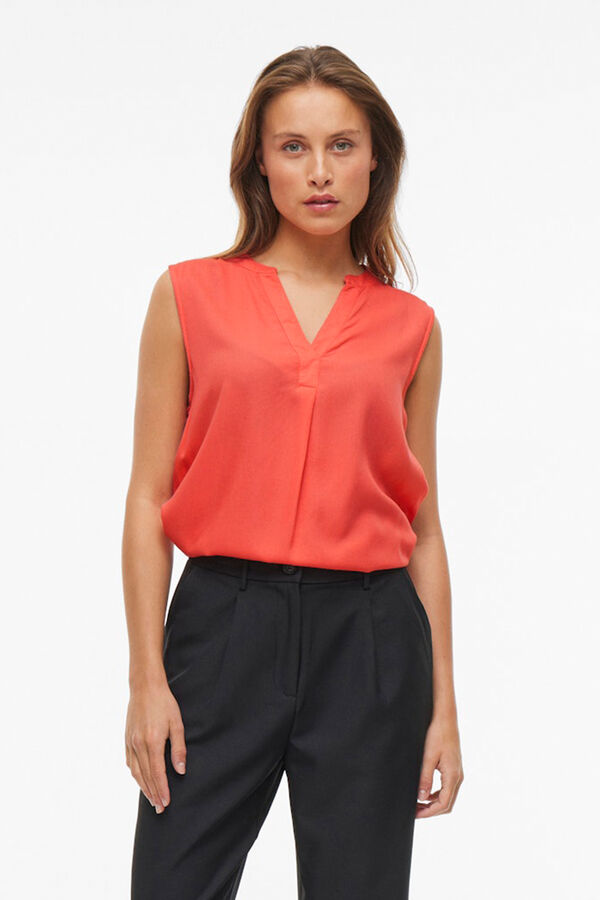 Vila Blusa de viscose mangas com gola mao Subiu