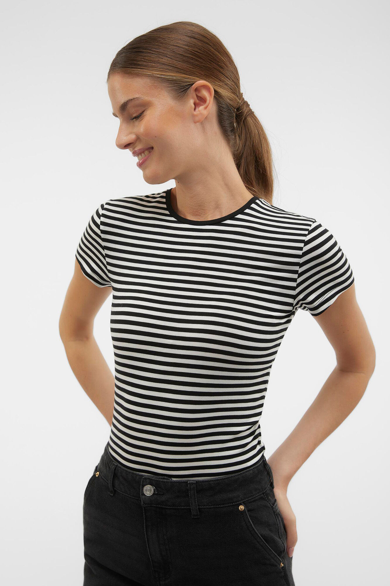 Camiseta de manga corta a rayas Tops y camisetas de mujer Cortefiel