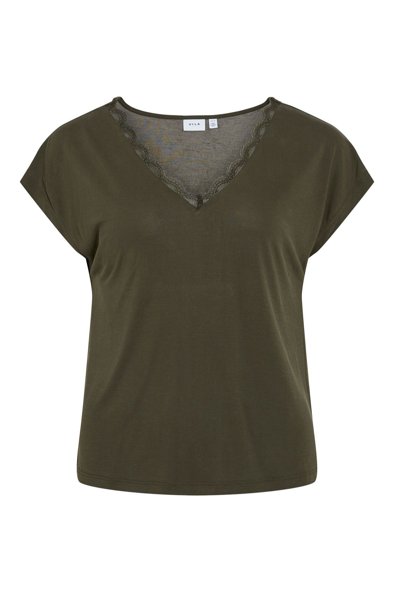 Vila T-shirt b&aacute;sica com detalhes de renda