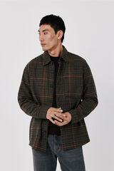 Cortefiel Wool blend plaid shirt Kaki