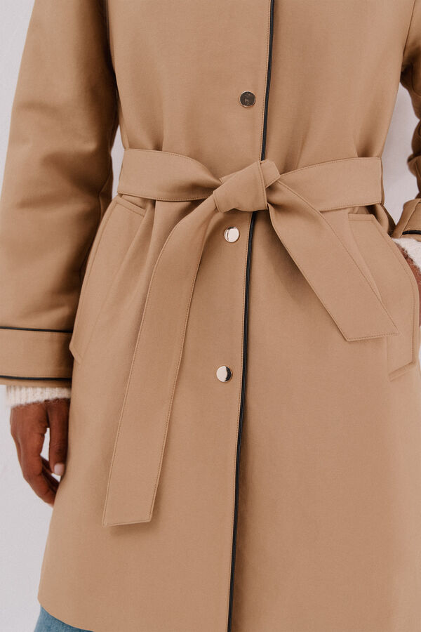 Cortefiel Satin trench coat with detachable hood Nude