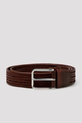Cortefiel Elastic braided leather belt Brown