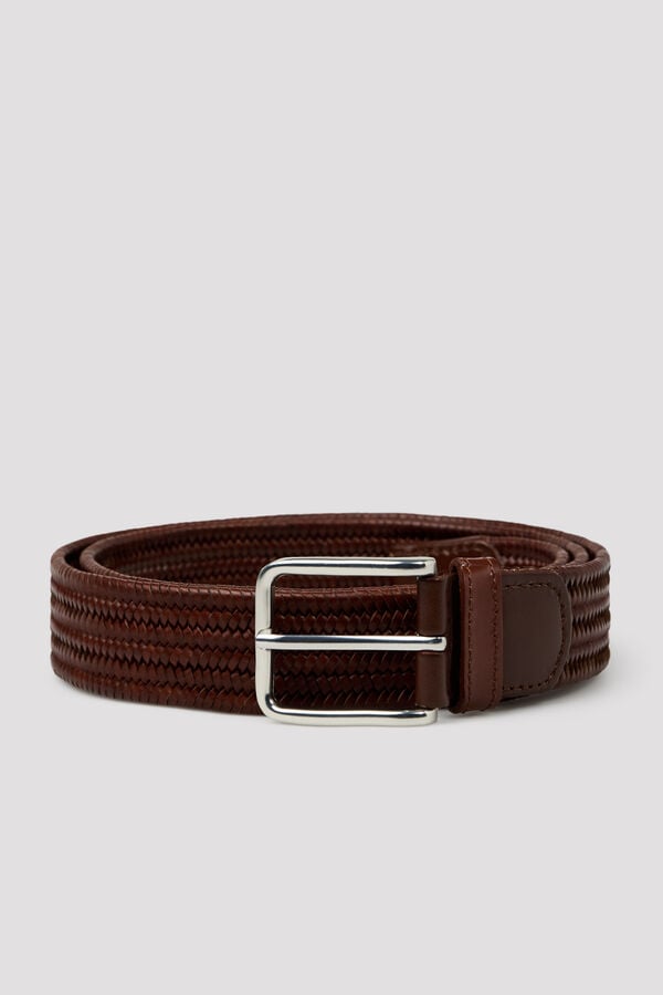 Cortefiel Elastic braided leather belt Brown