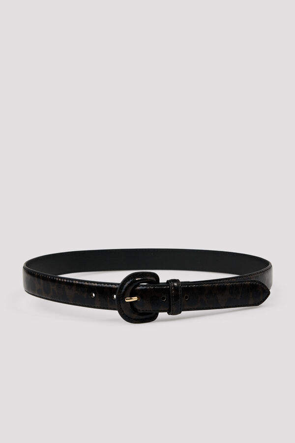 Cortefiel Leopard print covered belt Black