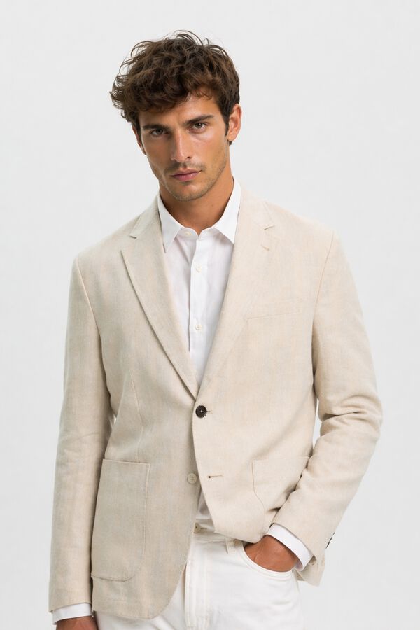 Selected Linen jacket with flap Beige