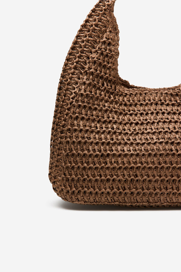 Cortefiel Braided hobo bag Dark brown