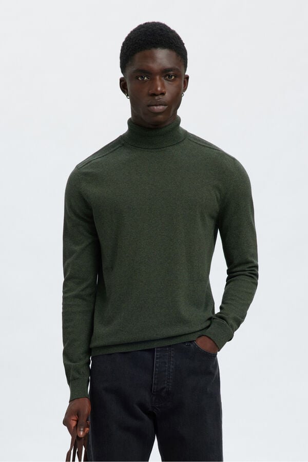 Selected Camisola de gola de algodão orgânico  Verde
